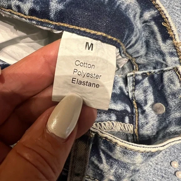 Light Blue Pearl-Embellished Wide-Leg Jeans M - Picture 3 of 5